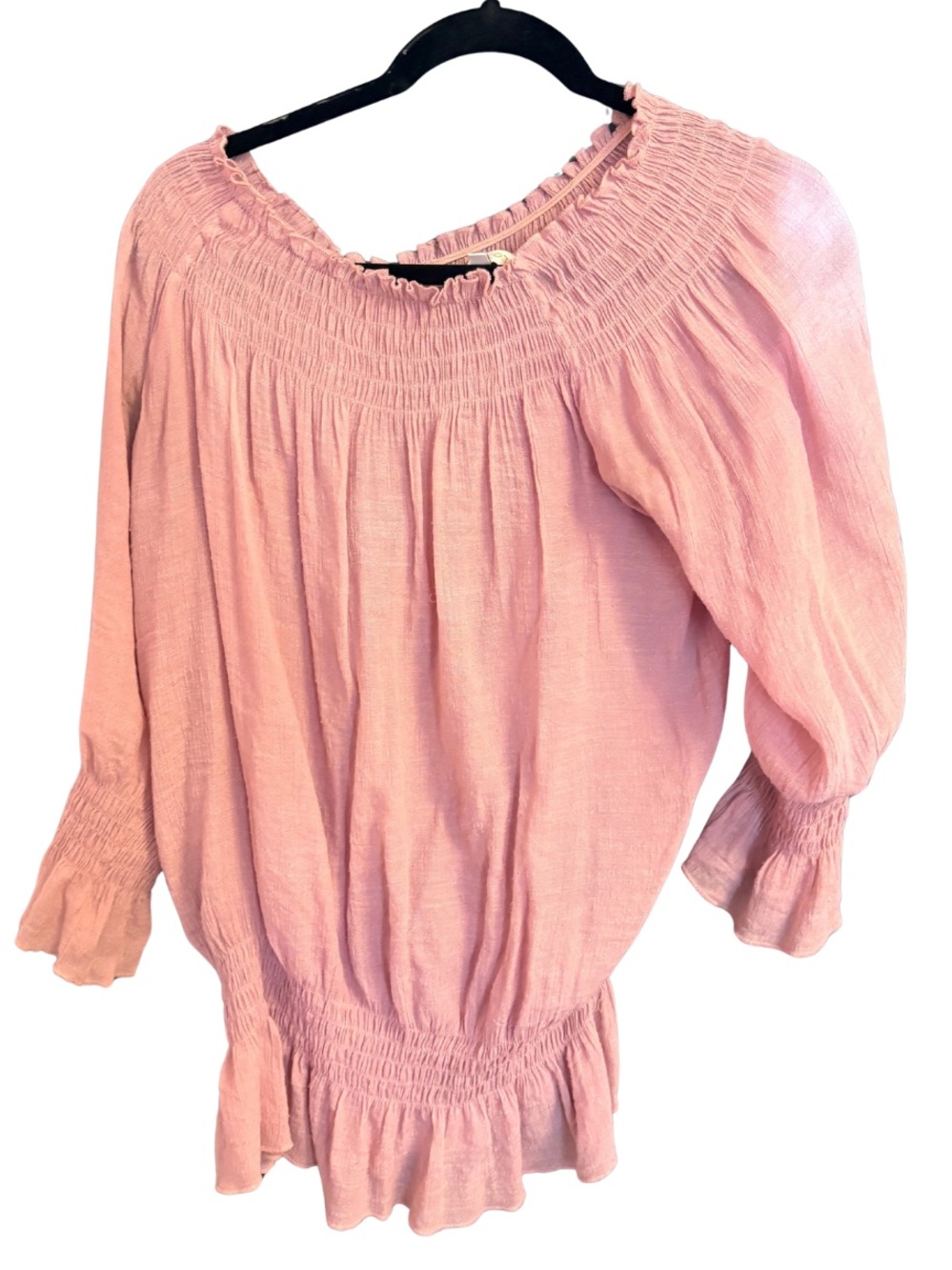 APRICOT 🍑 Pink Smocked Off Shoulder Peplum Blouse Size UK 8 / EUR XS